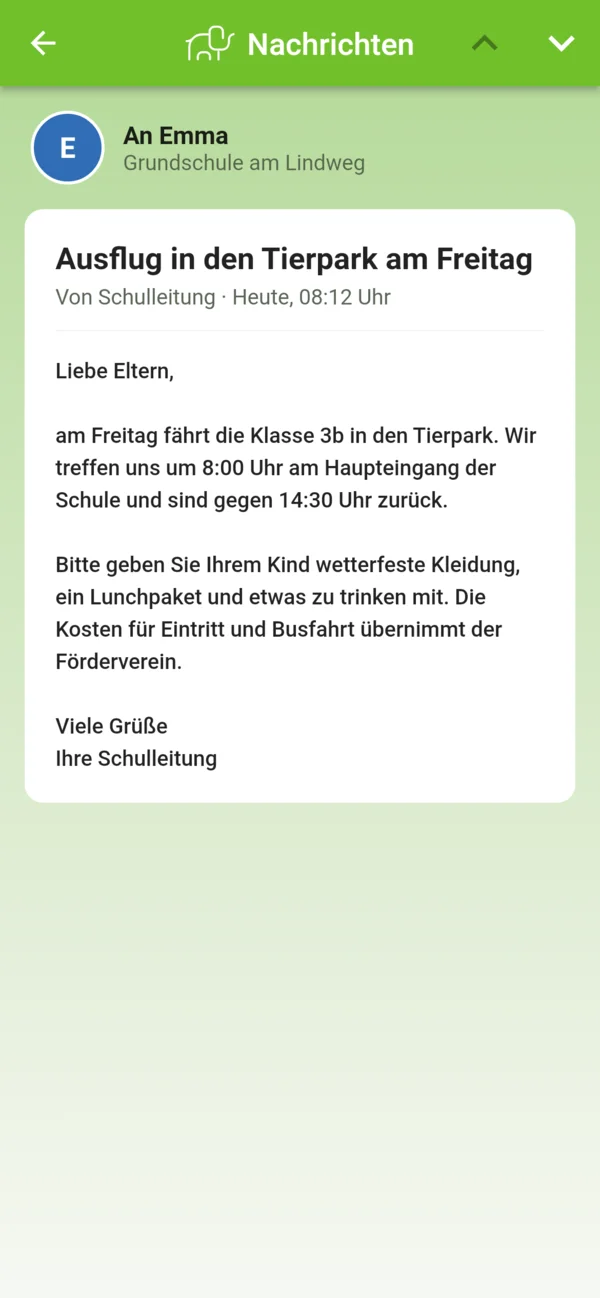 Einzelansicht der Nachricht Ausflug in den Tierpark an Emma