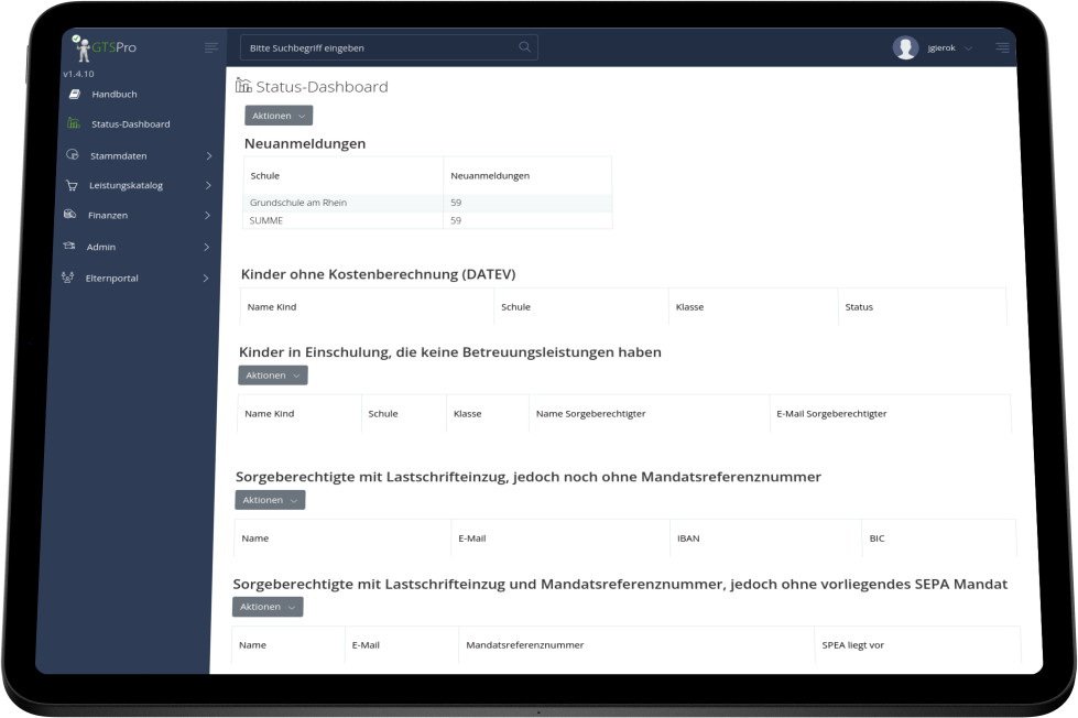 GTSPro auf einem Tablet